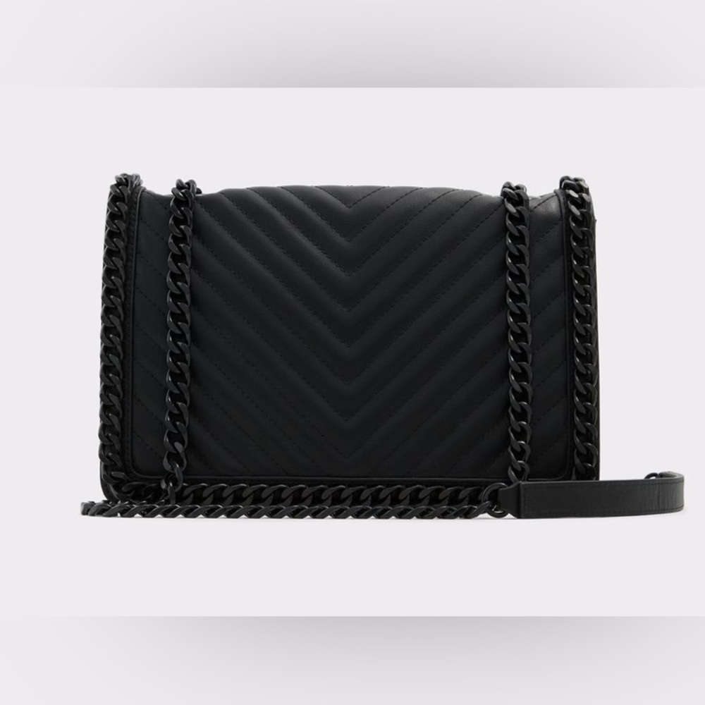 ALDO Black Greenwald Crossbody Bag Purse Quilted with/ border Chain Strap🔥